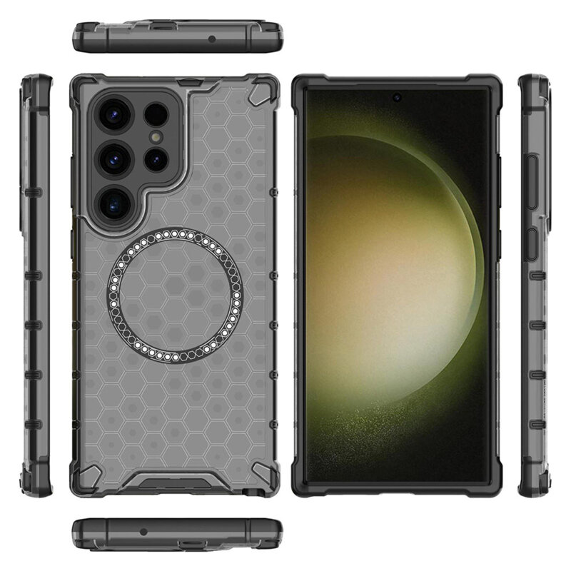 Husa transparenta Samsung Galaxy S24 Ultra Techsuit HoneyComb Shield MagSafe, negru