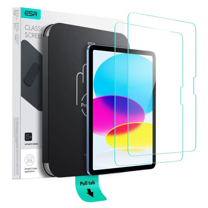 [Pachet 2x] Folie sticla iPad 10 (2022) 10.9 ESR Tempered Glass Screen Protector UltraFit Tray, transparenta