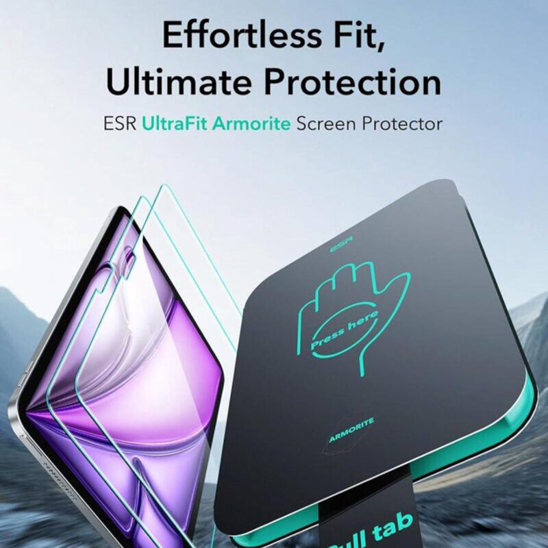 [Pachet 2x] Folie sticla iPad Air 13 (2024) ESR Armorite Screen Protector UltraFit Tray, transparenta