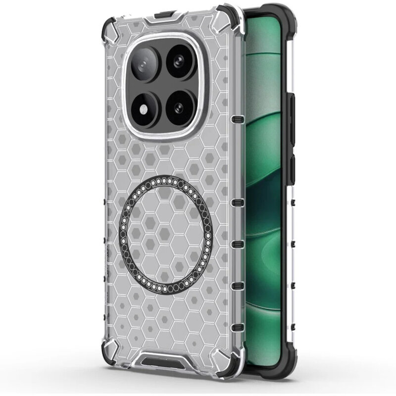 Husa transparenta Xiaomi Redmi Note 14 Pro 5G Techsuit HoneyComb Shield MagSafe, alb