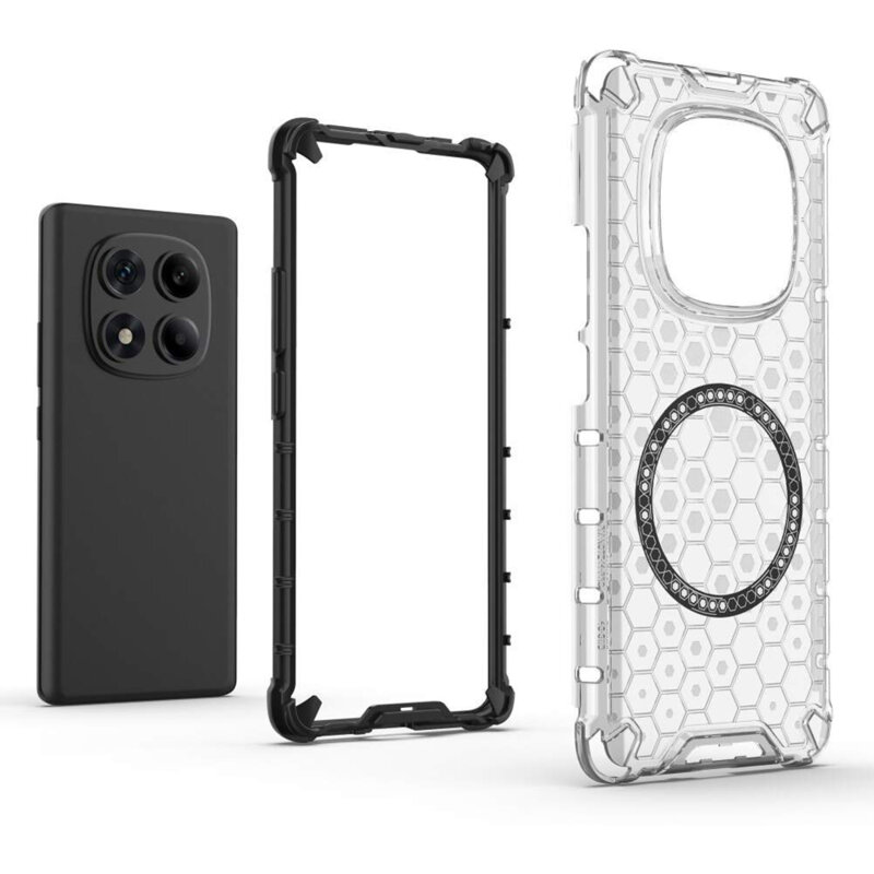 Husa transparenta Xiaomi Redmi Note 14 Pro 5G Techsuit HoneyComb Shield MagSafe, alb