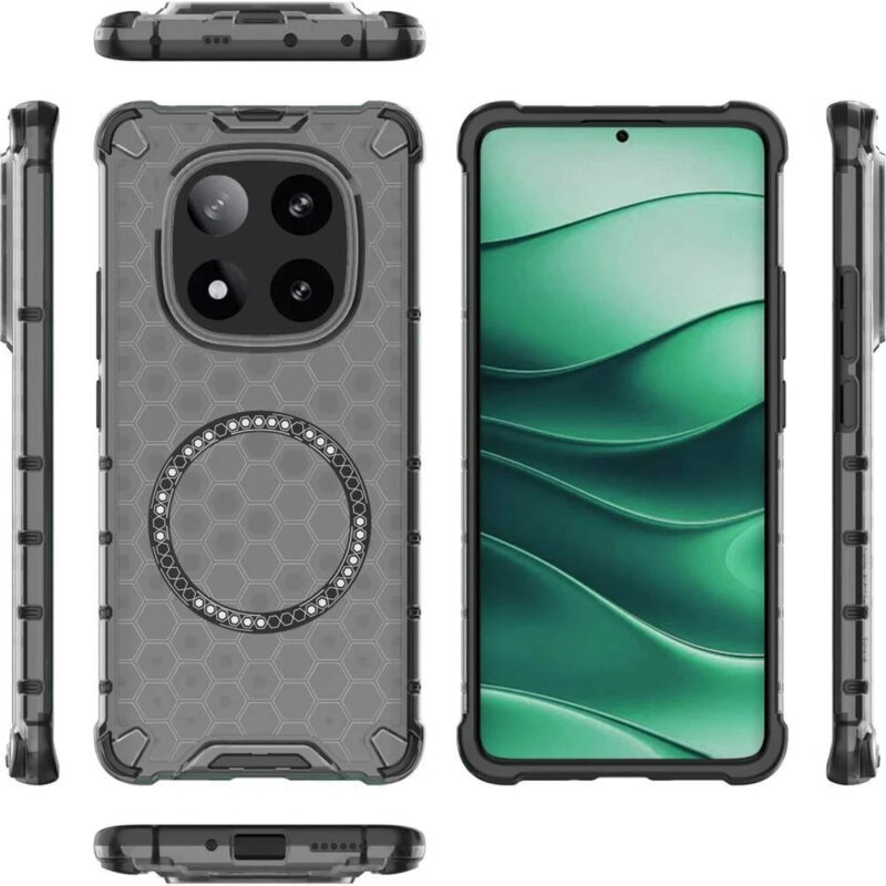 Husa transparenta Xiaomi Redmi Note 14 Pro 5G Techsuit HoneyComb Shield MagSafe, negru
