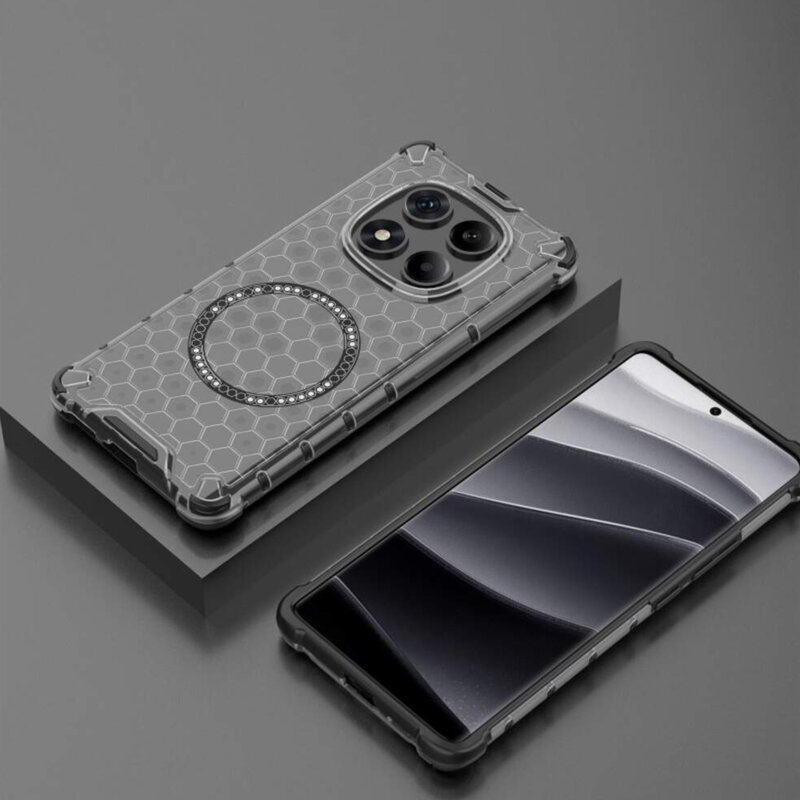 Husa transparenta Xiaomi Redmi Note 14 Pro 5G Techsuit HoneyComb Shield MagSafe, negru