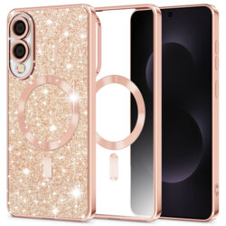 Husa premium Samsung Galaxy S25 Edge Techsuit Luxury Glitter MagSafe, roz auriu