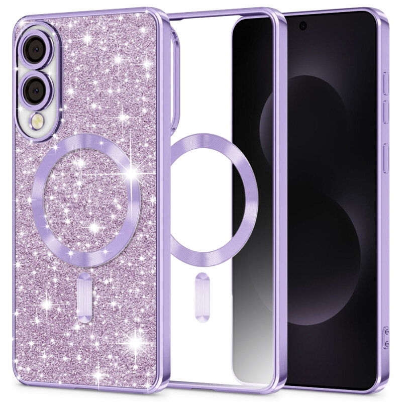 Husa premium Samsung Galaxy S25 Edge Techsuit Luxury Glitter MagSafe, mov deschis