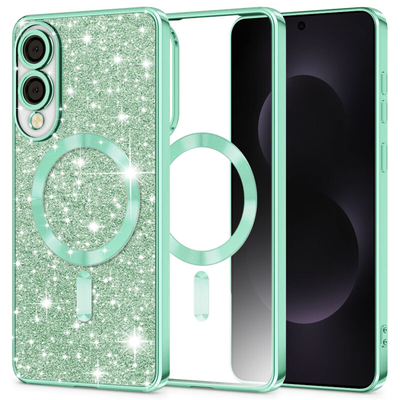 Husa premium Samsung Galaxy S25 Edge Techsuit Luxury Glitter MagSafe, verde deschis