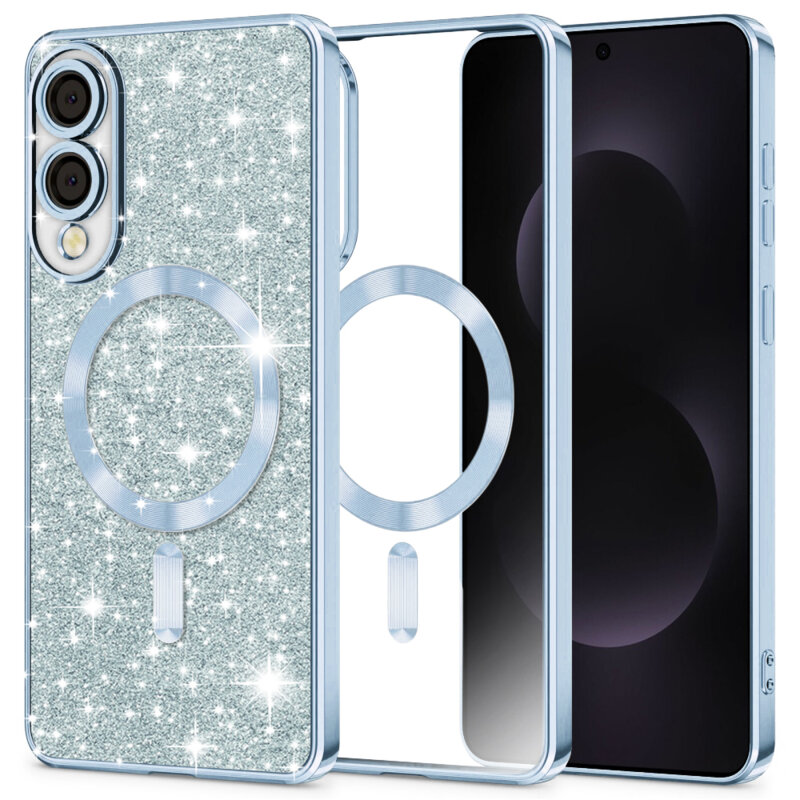Husa premium Samsung Galaxy S25 Edge Techsuit Luxury Glitter MagSafe, bleu