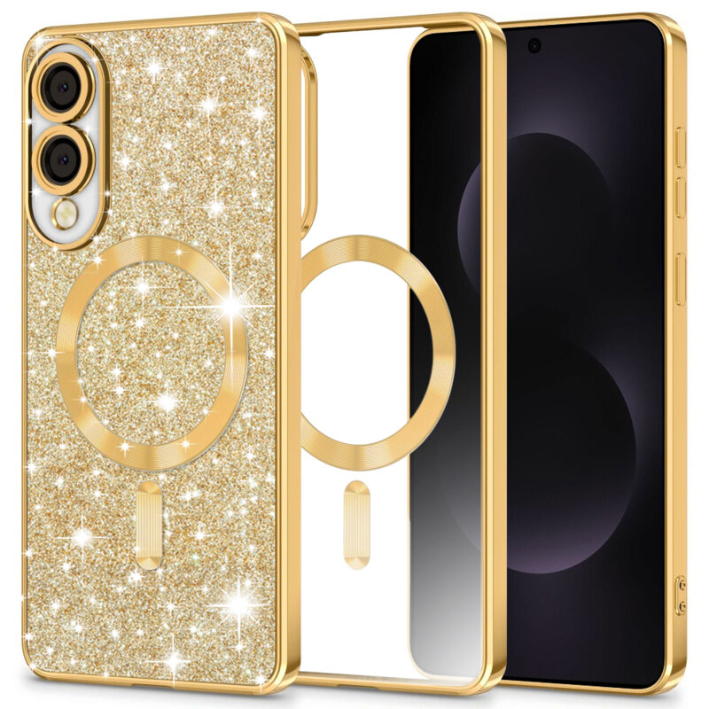 Husa premium Samsung Galaxy S25 Edge Techsuit Luxury Glitter MagSafe, auriu
