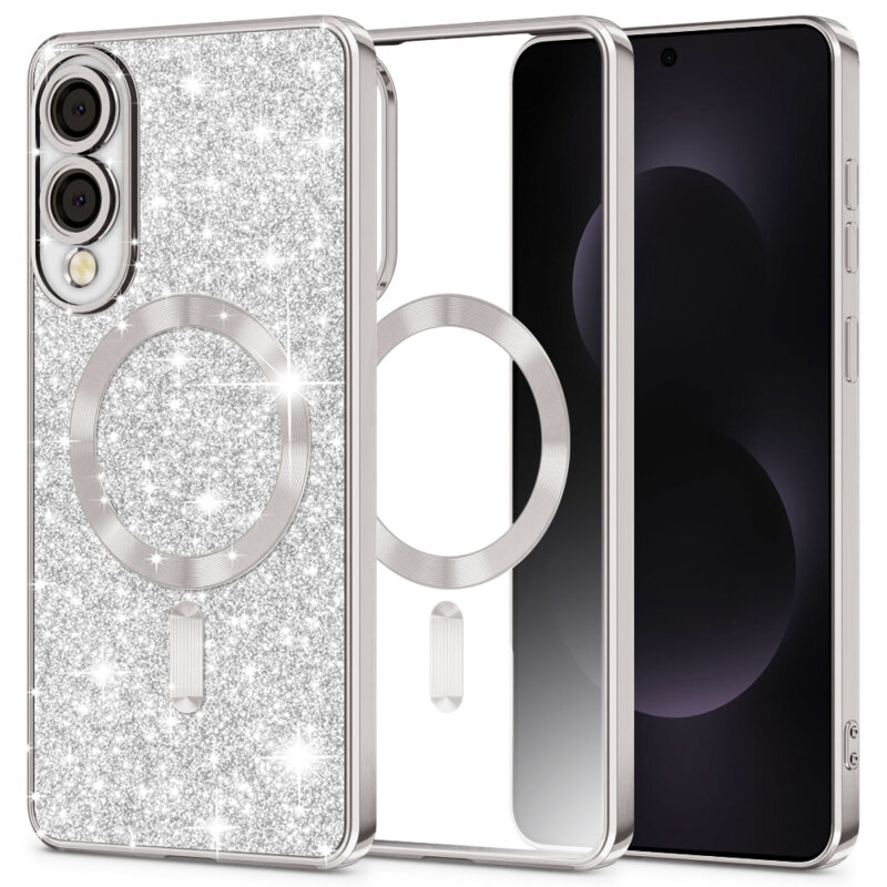 Husa premium Samsung Galaxy S25 Edge Techsuit Luxury Glitter MagSafe, argintiu