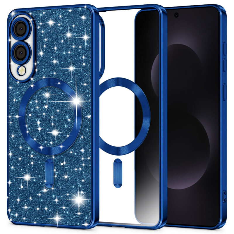 Husa premium Samsung Galaxy S25 Edge Techsuit Luxury Glitter MagSafe, albastru