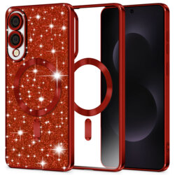 Husa premium Samsung Galaxy S25 Edge Techsuit Luxury Glitter MagSafe, rosu