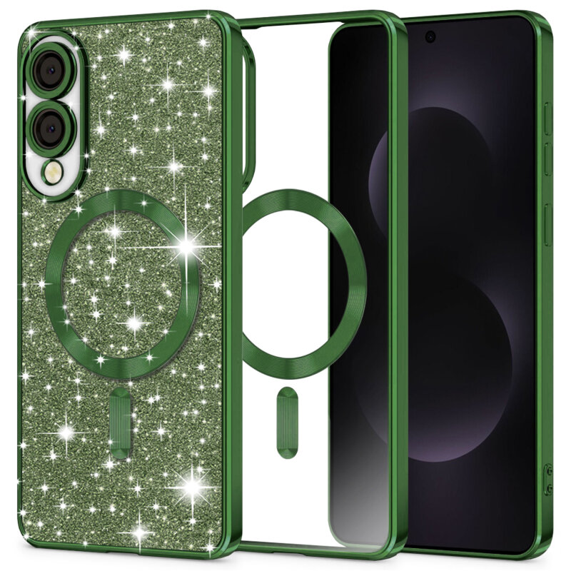 Husa premium Samsung Galaxy S25 Edge Techsuit Luxury Glitter MagSafe, verde