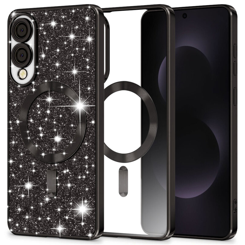 Husa premium Samsung Galaxy S25 Edge Techsuit Luxury Glitter MagSafe, negru