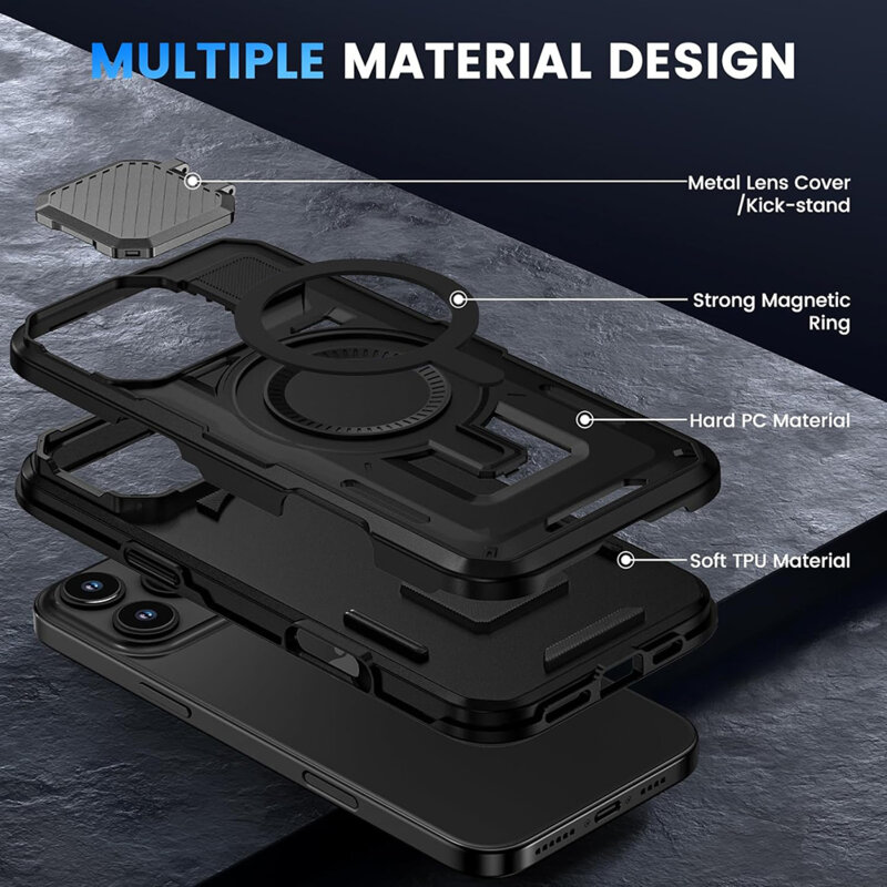 Husa iPhone 14 protectie camera Techsuit CamVault MagSafe, negru