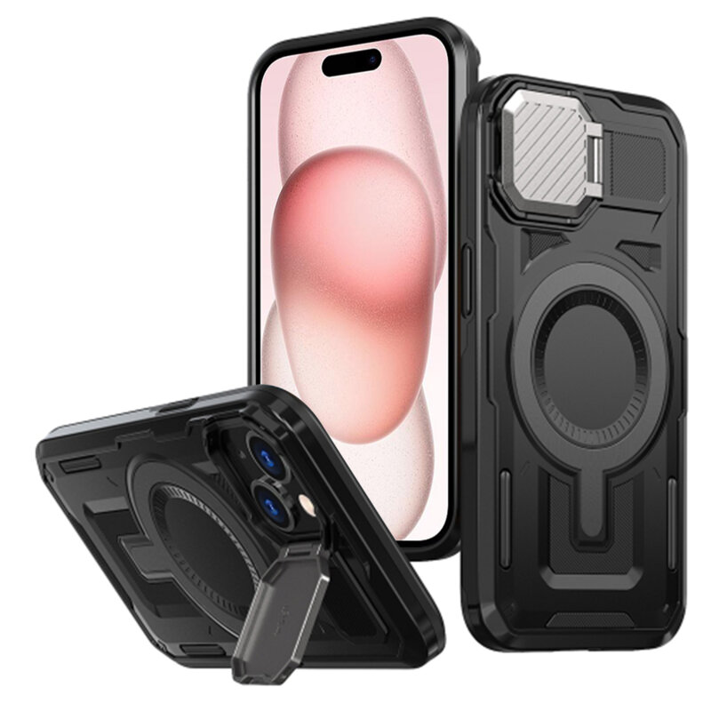 Husa iPhone 15 protectie camera Techsuit CamVault MagSafe, negru
