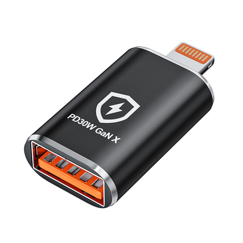 Adaptor OTG premium USB la Lightning, PD30W Techsuit A6, negru