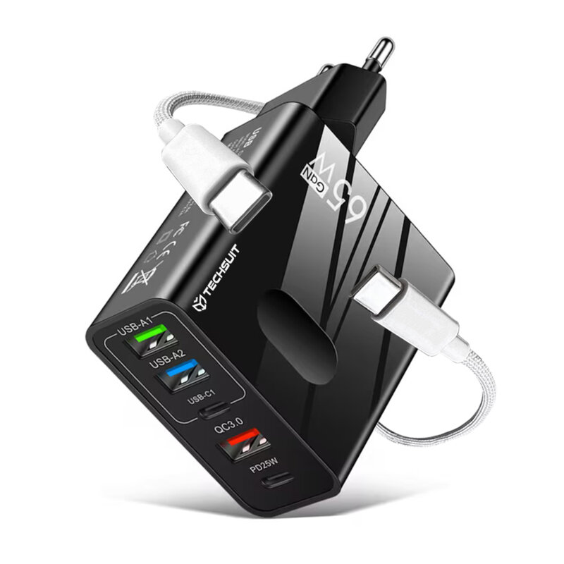 Incarcator priza GaN Fast Charge 65W + cablu tip C Techsuit, negru, CHC1