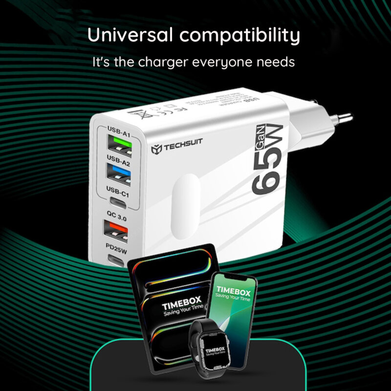 Incarcator priza GaN Fast Charge 65W + cablu tip C Techsuit, negru, CHC1