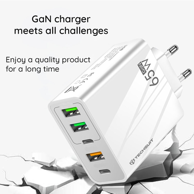 Incarcator retea USB Quick Charge 65W + cablu tip C Techsuit, alb, CHC2