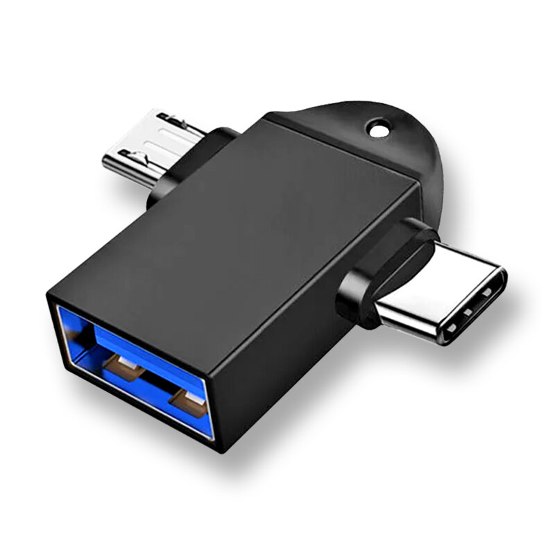 Adaptor OTG 3in1, USB la Micro-USB + Type-C Techsuit A16, negru