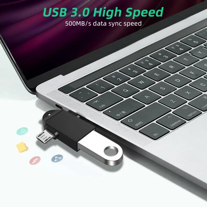 Adaptor OTG 3in1, USB la Micro-USB + Type-C Techsuit A16, negru