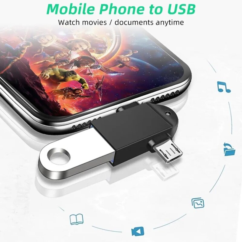 Adaptor OTG 3in1, USB la Micro-USB + Type-C Techsuit A16, negru