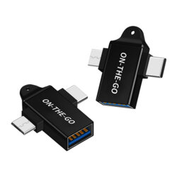 Adaptor OTG 3in1, USB la Micro-USB + Type-C Techsuit A15, negru