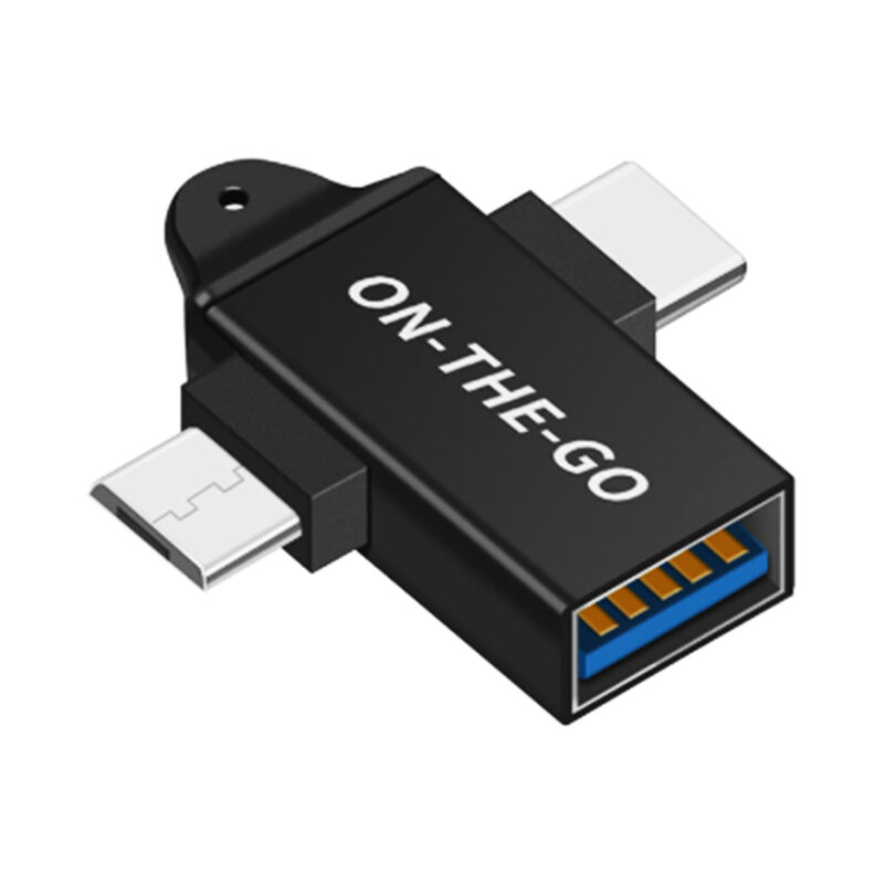 Adaptor OTG 3in1, USB la Micro-USB + Type-C Techsuit A15, negru
