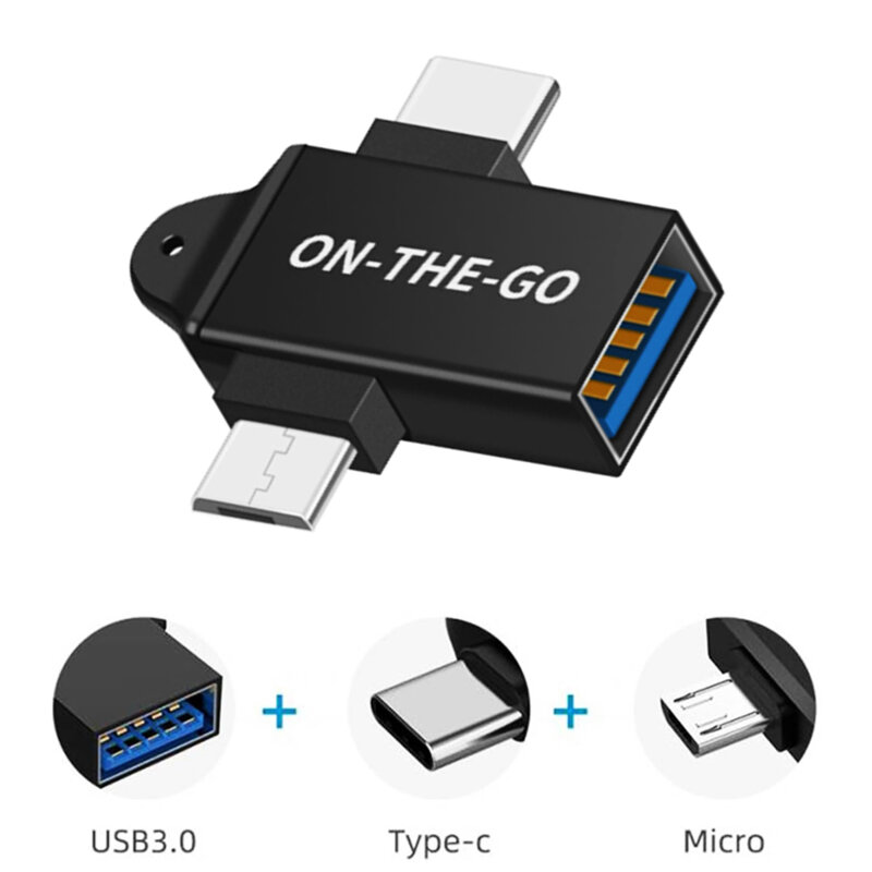 Adaptor OTG 3in1, USB la Micro-USB + Type-C Techsuit A15, negru