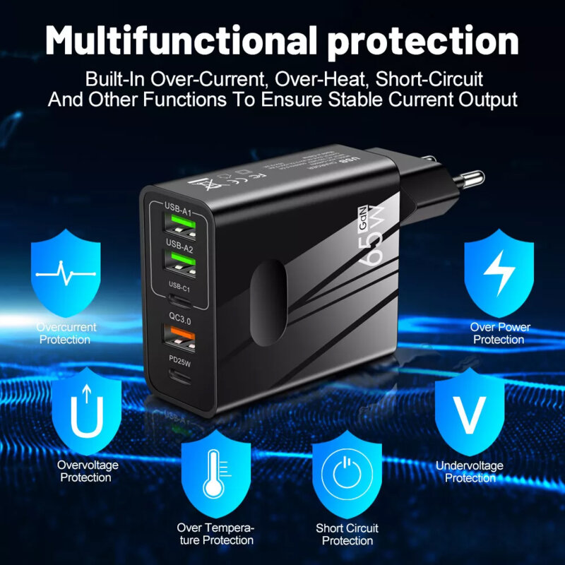 Incarcator priza GaN Fast Charge 65W Techsuit, negru, CHC1