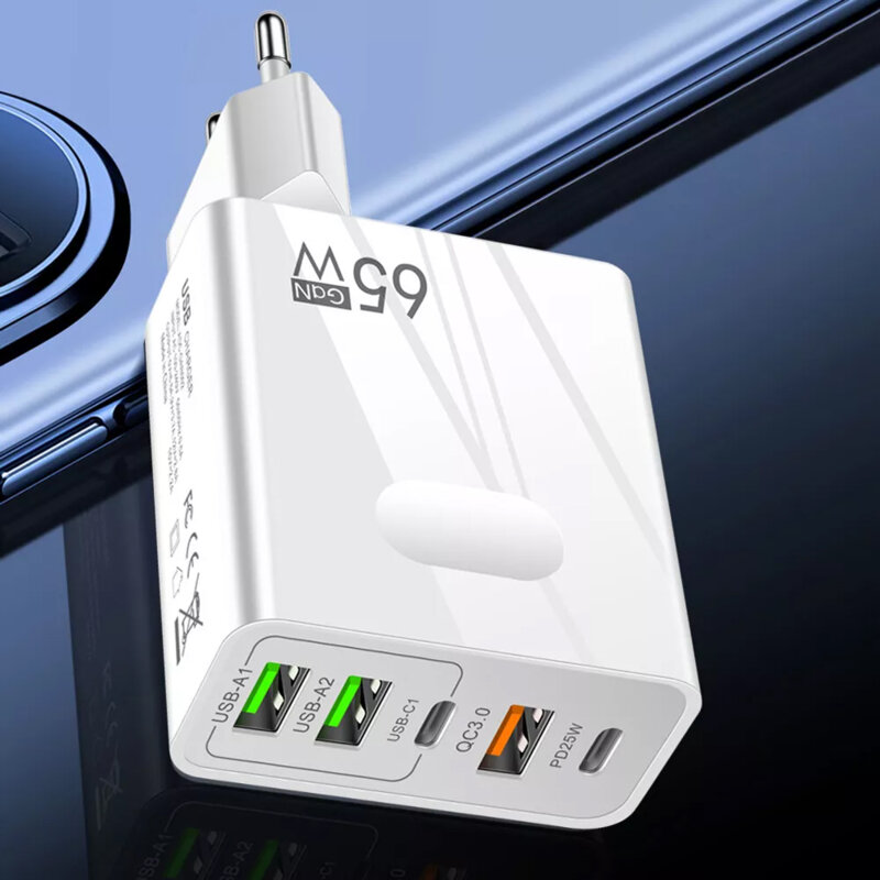 Incarcator priza GaN Fast Charge 65W Techsuit, alb, CHC1