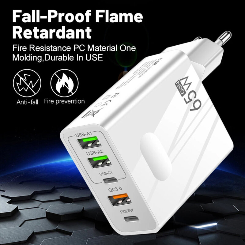 Incarcator priza GaN Fast Charge 65W Techsuit, alb, CHC1