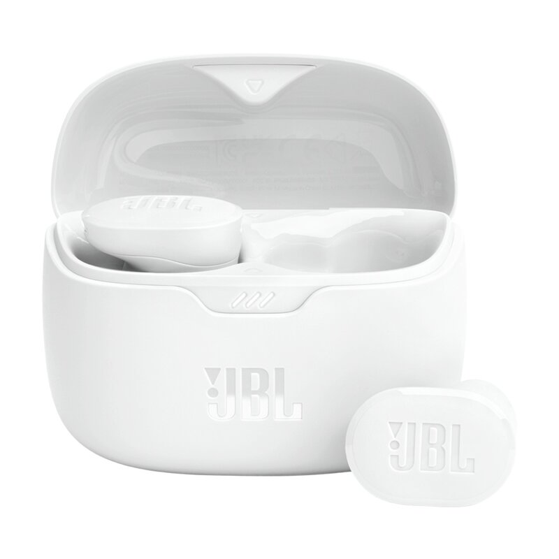 Casti originale Bluetooth cu microfon TWS JBL Tune Buds, alb