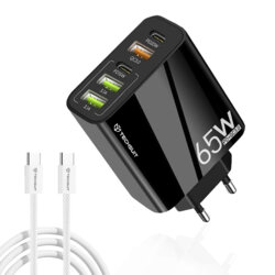 Incarcator retea USB Quick Charge 65W + cablu tip C Techsuit, negru, CHC2