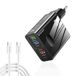 Incarcator priza GaN Fast Charge 65W + cablu tip C Techsuit, negru, CHC1