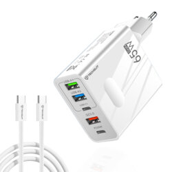 Incarcator priza GaN Fast Charge 65W + cablu tip C Techsuit, alb, CHC1