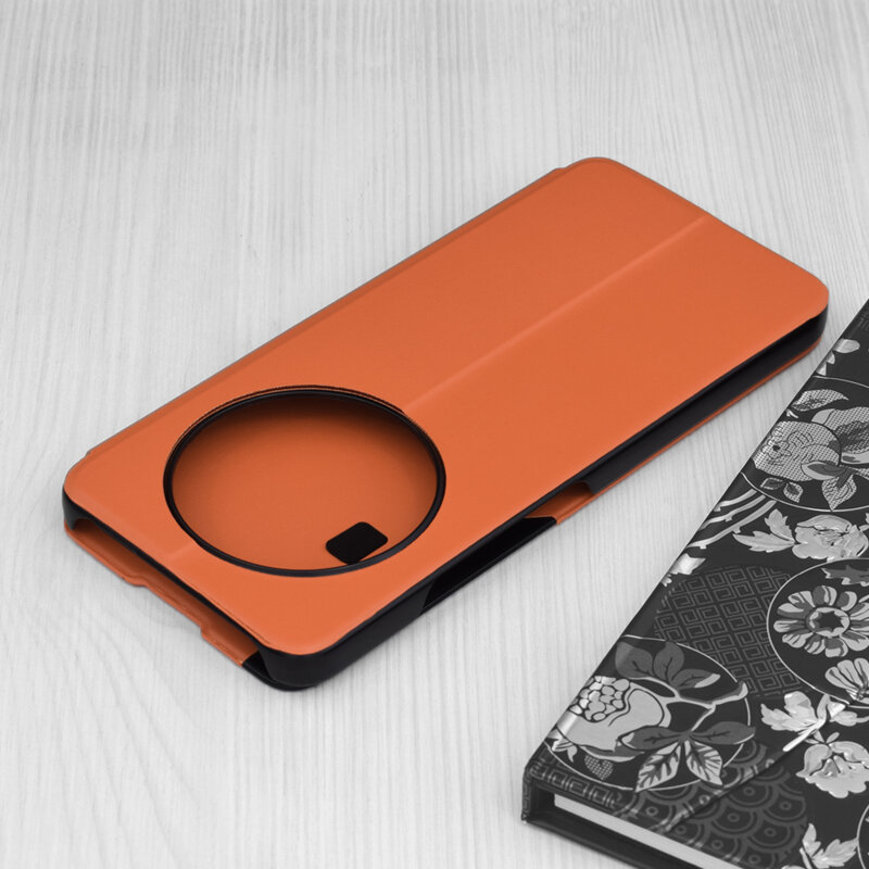 Husa Xiaomi Poco C75 Eco Leather View flip tip carte, portocaliu