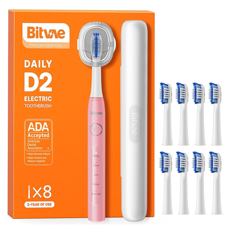 Periuta de dinti electrica sonica cu 8 capete Bitvae D2, roz