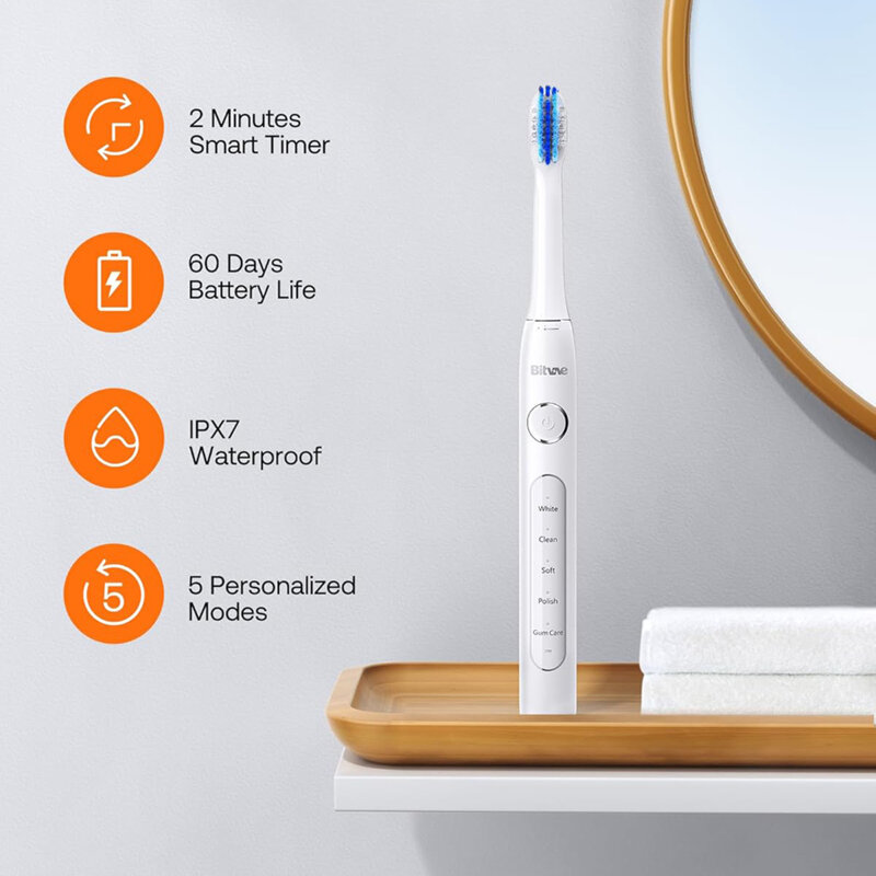 Periuta de dinti electrica sonica cu 8 capete Bitvae D2, alb