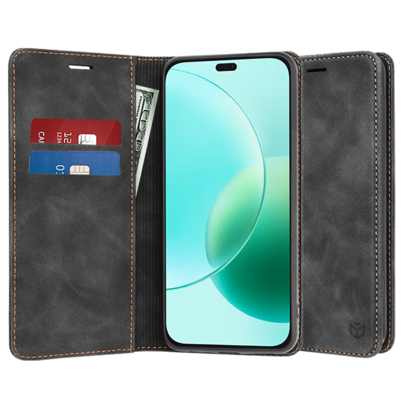 Husa piele Honor 400 Lite Techsuit Confy Cover, negru