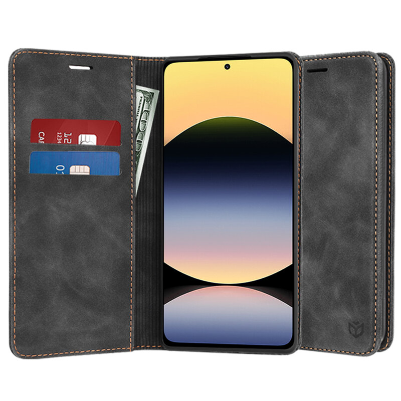 Husa piele Xiaomi Redmi Note 14 4G (Regional) Techsuit Confy Cover, negru
