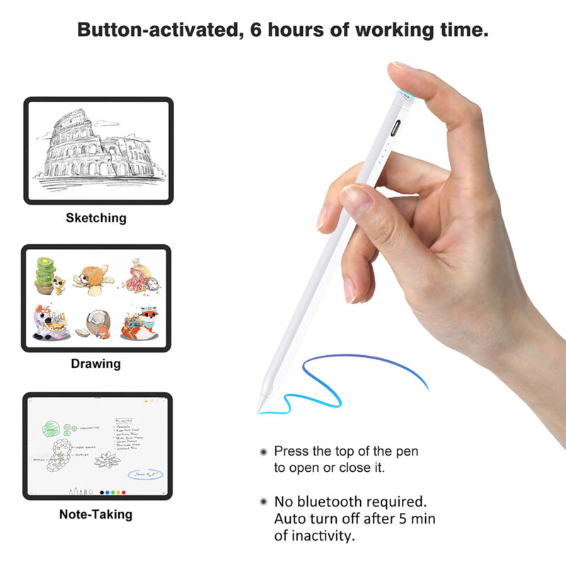 Stylus pen universal, creion touchscreen, 90mAh Lito T3, alb