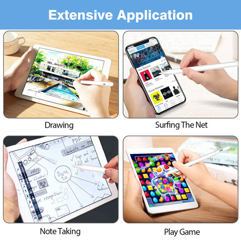 Stylus pen universal, creion touchscreen, 90mAh Lito T3, alb