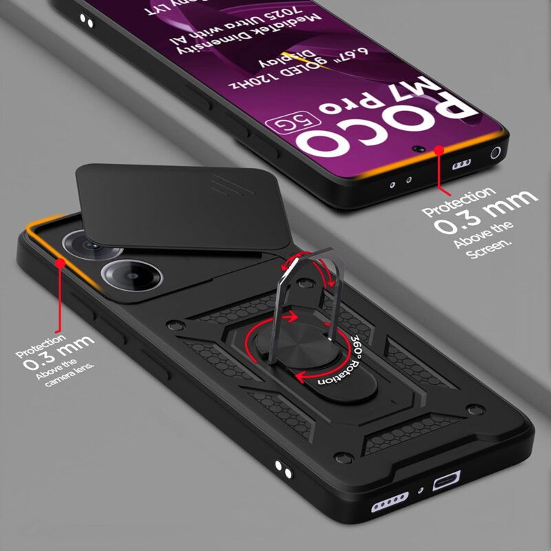 Husa Xiaomi Poco M7 Pro 5G protectie camera Techsuit CamShield Series, negru