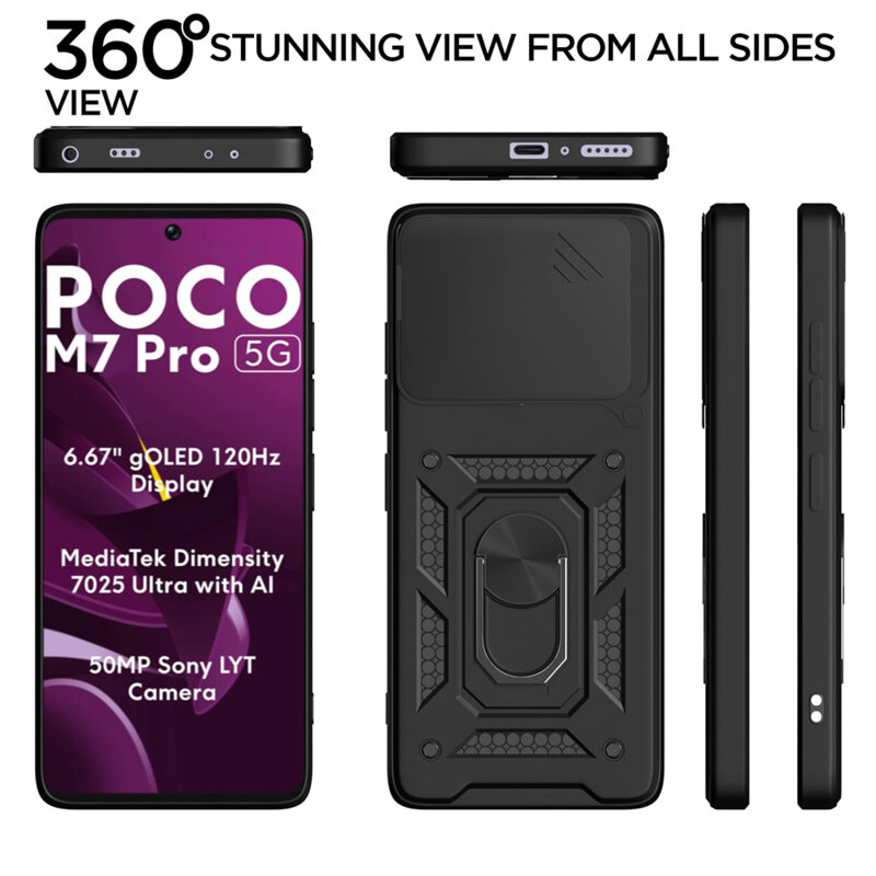 Husa Xiaomi Poco M7 Pro 5G protectie camera Techsuit CamShield Series, negru