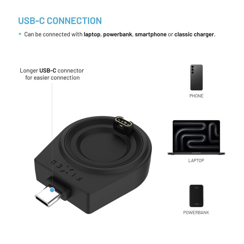 daptor Type-C pentru Garmin Smart Watch Fixed, 4-pin, FIXDW-GA-BK