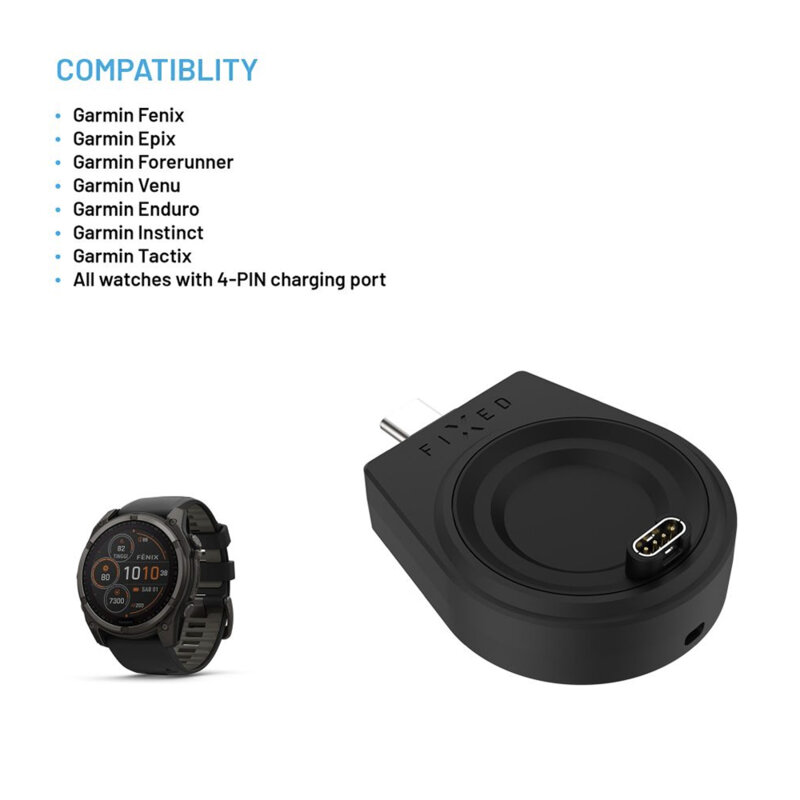 daptor Type-C pentru Garmin Smart Watch Fixed, 4-pin, FIXDW-GA-BK