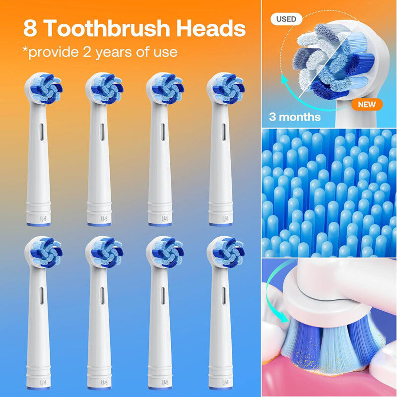 Periuta de dinti electrica soft cu 8 capete, 5 moduri Bitvae R1, alb