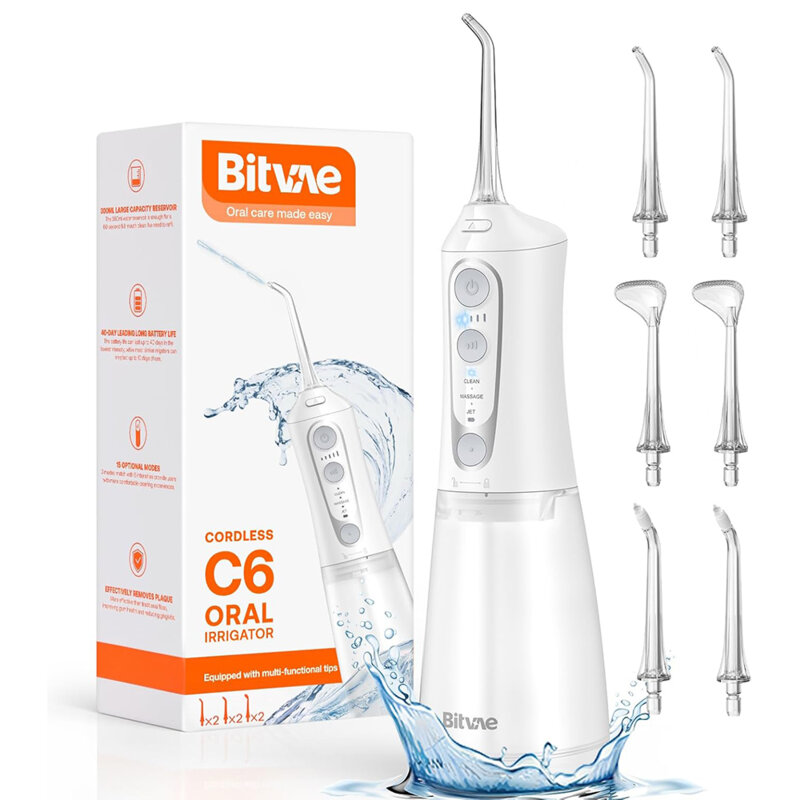 Irigator bucal cu 6 capete, 3 moduri Bitvae, alb, BVC6