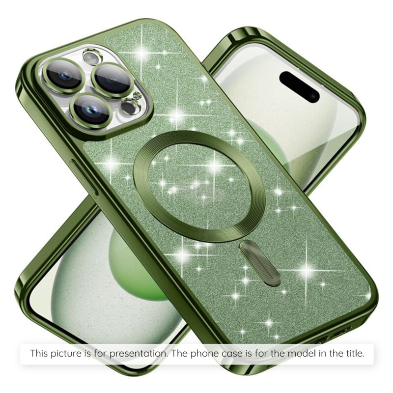 Husa premium iPhone 17 Pro Techsuit Luxury Glitter MagSafe, verde